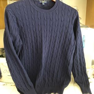 Cotton Cable Knit Navy Crewneck Sweater